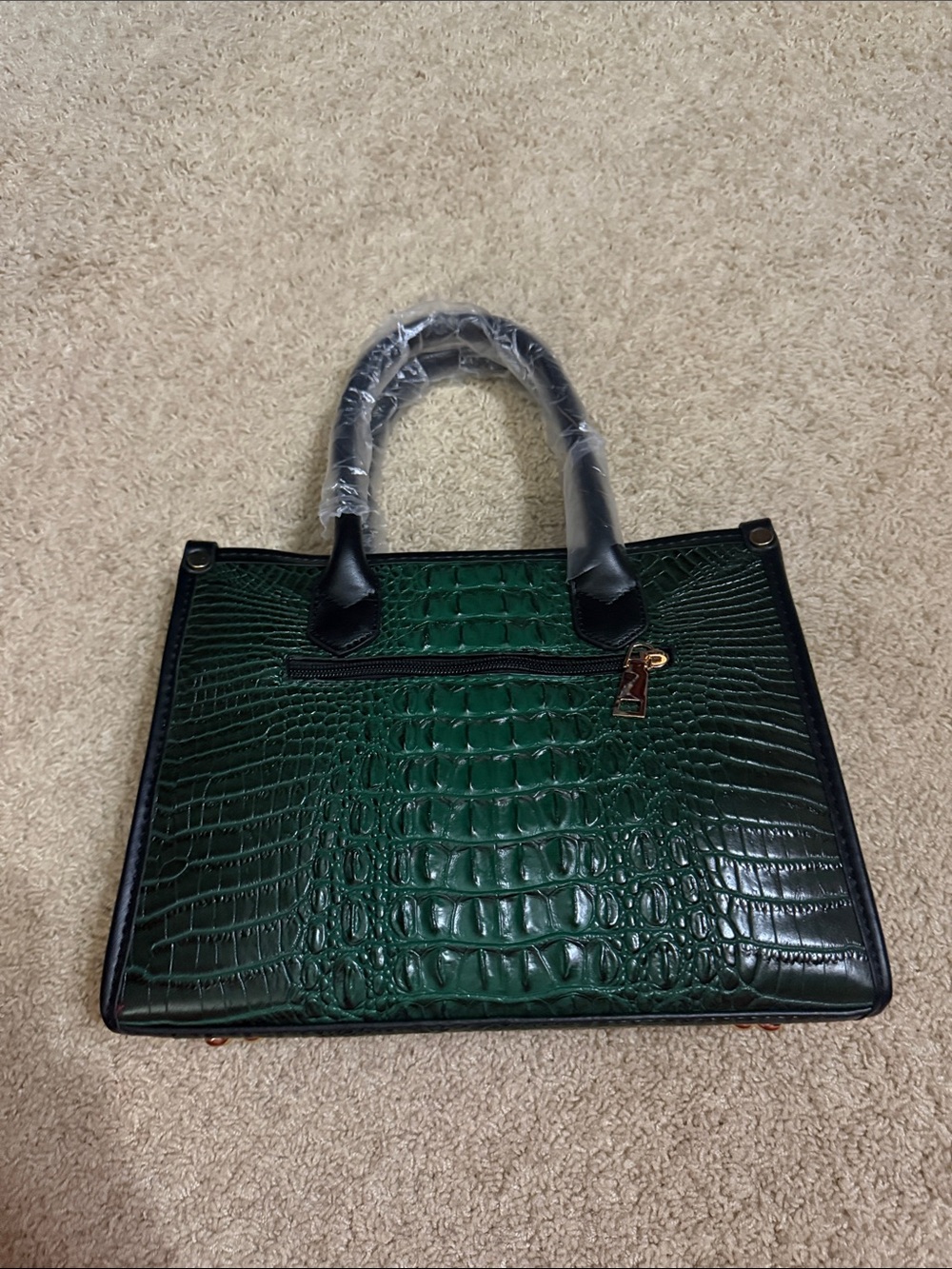 Croc-Embossed Green Structured Satchel